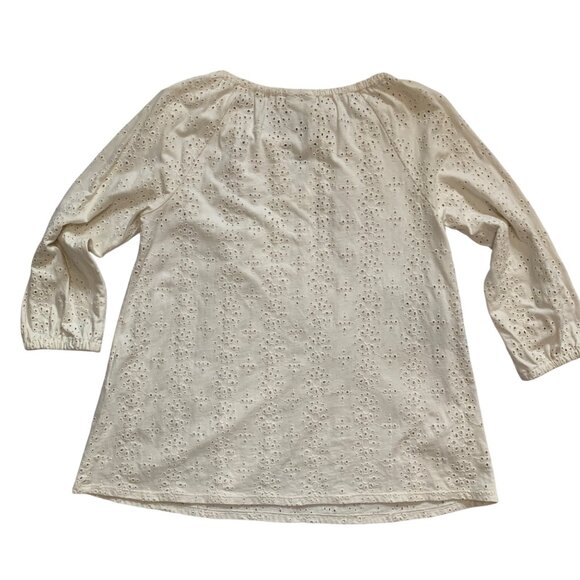 J. Jill Lace Eyelet Tie Front Tunic 3/4 Sleeves Sz Small White Coastal Boho - Picture 7 of 7